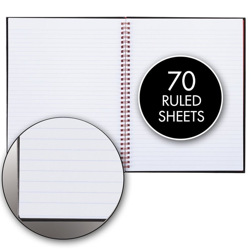 Black n' Red Twin Wire Hardcover Notebook, 8-1/4" x 5-7/8", Black/Red, 70 Ruled Sheets, Sold as 5 Pack (L67000) - Image 4